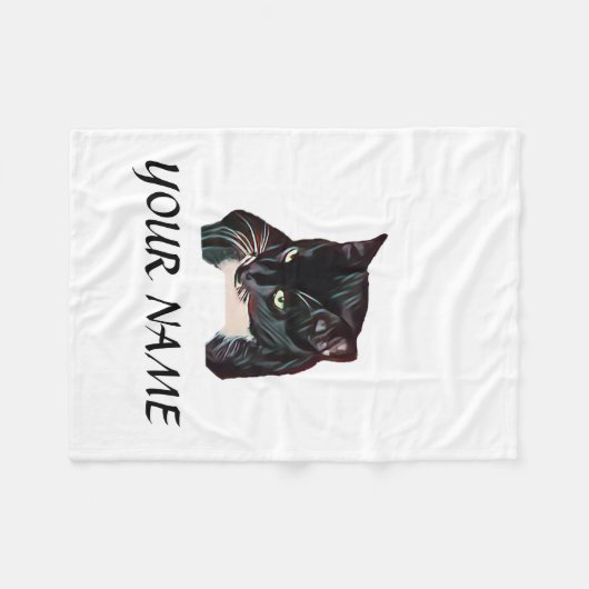 Cute Black Cat White, persoonlijk gepersonaliseerd Fleece Deken (Voorkant (Horizontaal))