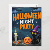 Cute Black Cat Witch Halloween Night Party Briefkaart (Voorkant / Achterkant)