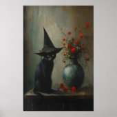 Cute Black Cat Witch With Dark Botanicals, Dark Poster (Voorkant)
