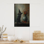 Cute Black Cat Witch With Dark Botanicals, Dark Poster (Keuken)