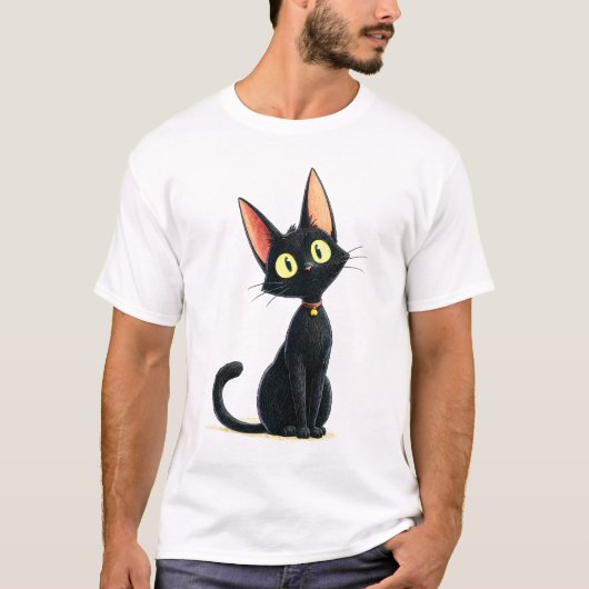Cute Black Cat with Big Ears T-shirt (Voorkant)