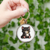Cute Black Cat with Coffee Sleutelhanger (Hand)