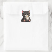 Cute Black Cat with Coffee Vierkante Sticker (Tas)