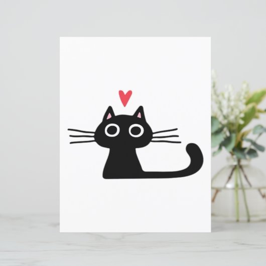 Cute Black Cat with Heart Kitten Valentine Classi (Staand voorkant)