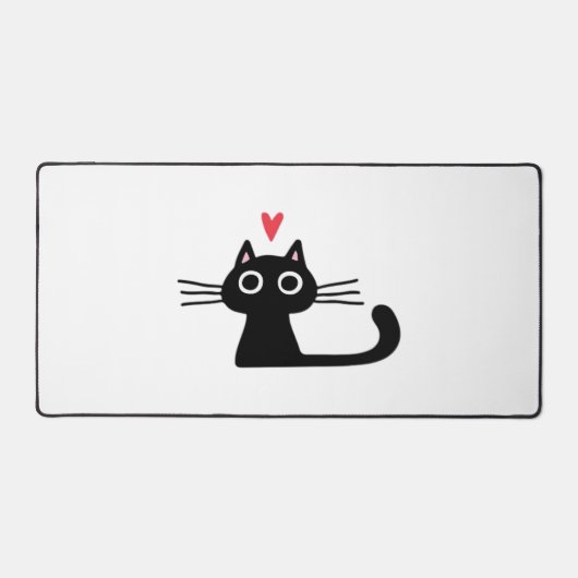 Cute Black Cat with Heart  Kitten Valentine Classi Bureaumat (Voorkant)