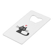 Cute Black Cat with Heart  Kitten Valentine Classi Creditkaart Flessenopener (Voorkant Gekanteld)