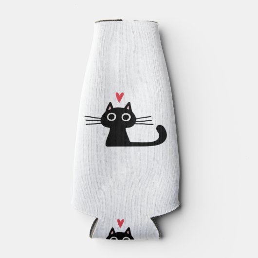 Cute Black Cat with Heart  Kitten Valentine Classi Flesjeskoeler (Voorkant)