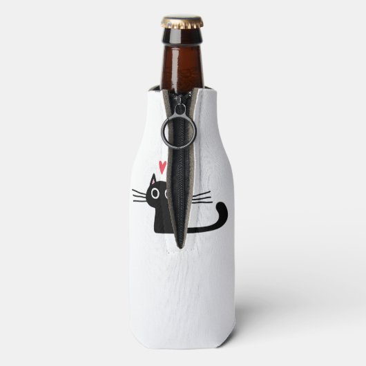 Cute Black Cat with Heart  Kitten Valentine Classi Flesjeskoeler (Fles Achterkant)