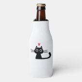 Cute Black Cat with Heart  Kitten Valentine Classi Flesjeskoeler (Fles Voorkant)