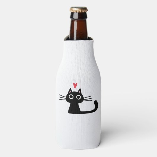 Cute Black Cat with Heart  Kitten Valentine Classi Flesjeskoeler (Fles Voorkant)