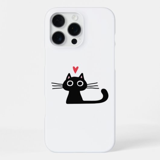 Cute Black Cat with Heart  Kitten Valentine Classi iPhone Hoesje (Achterkant)
