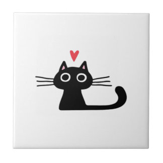 Cute Black Cat with Heart  Kitten Valentine Classi Tegeltje