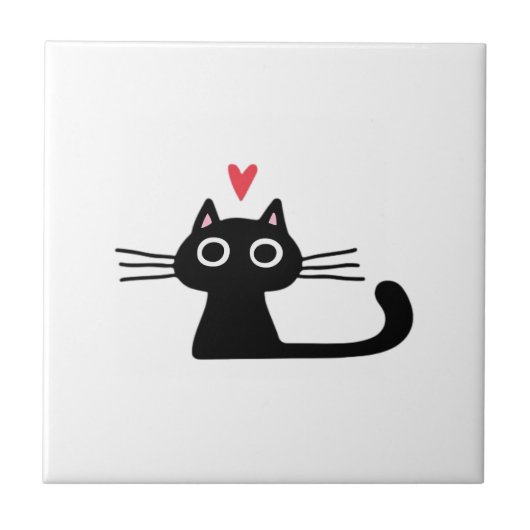 Cute Black Cat with Heart  Kitten Valentine Classi Tegeltje (Voorkant)