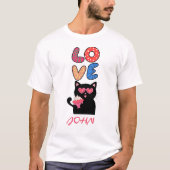 Cute Black Cat with Heart Sunglasses & Cupcake T-shirt (Voorkant)