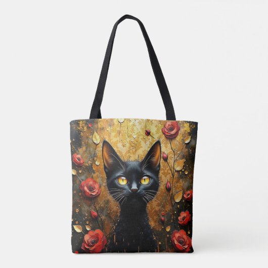Cute Black Cat With Red Roses Tote Bag (Achterkant)