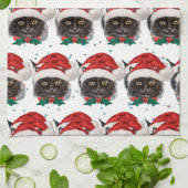 Cute Black Cat with Santa Hat on Christmas Theedoek (Gevouwen)