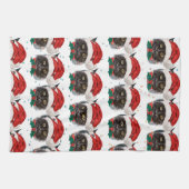 Cute Black Cat with Santa Hat on Christmas Theedoek (Horizontaal)