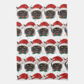Cute Black Cat with Santa Hat on Christmas Theedoek (Verticaal)