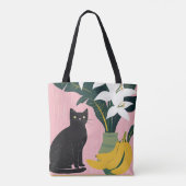 Cute Black cat with White Flower Tote Bag (Achterkant)