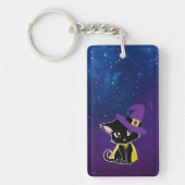 Cute Black Cat Wizard Under the Stars Keychain (Voorkant)