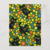 Cute Black Cats Floral Meadow Pattern Briefkaart (Voorkant)