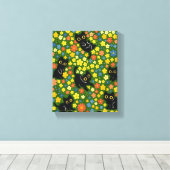 Cute Black Cats Floral Meadow Pattern Canvas Afdruk (Insitu (Houten vloer))