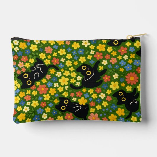 Cute Black Cats Floral Meadow Pattern Etui (Achterkant)