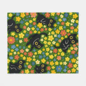 Cute Black Cats Floral Meadow Pattern Fleece Deken (Voorkant (Horizontaal))