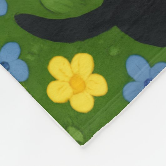 Cute Black Cats Floral Meadow Pattern Fleece Deken (Hoek)