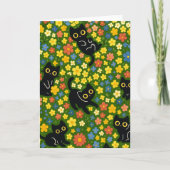 Cute Black Cats Floral Meadow Pattern Kaart (Voorkant)