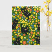 Cute Black Cats Floral Meadow Pattern Kaart (Gele Bloem)