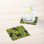 Cute Black Cats Floral Meadow Pattern Kartonnen Onderzetters (Insitu)