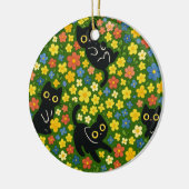 Cute Black Cats Floral Meadow Pattern Keramisch Ornament (Links)