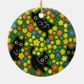 Cute Black Cats Floral Meadow Pattern Keramisch Ornament (Achterkant)