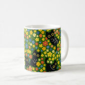 Cute Black Cats Floral Meadow Pattern Koffiemok (Voorkant rechts)