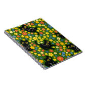 Cute Black Cats Floral Meadow Pattern Notitieboek (Rechterzijde)