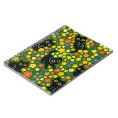 Cute Black Cats Floral Meadow Pattern Notitieboek (Linkerzijde)