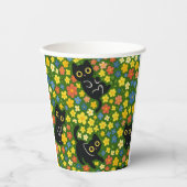 Cute Black Cats Floral Meadow Pattern Papieren Bekers (Voorkant)