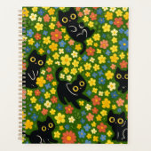 Cute Black Cats Floral Meadow Pattern Planner (Voorkant)
