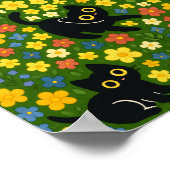 Cute Black Cats Floral Meadow Pattern Poster (Hoek)