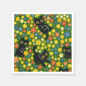 Cute Black Cats Floral Meadow Pattern Servet (Voorkant)