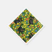 Cute Black Cats Floral Meadow Pattern Servet (Hoek)