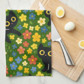 Cute Black Cats Floral Meadow Pattern Theedoek (Quarter Fold)