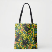 Cute Black Cats Floral Meadow Pattern Tote Bag (Voorkant)