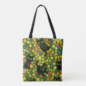 Cute Black Cats Floral Meadow Pattern Tote Bag (Achterkant)