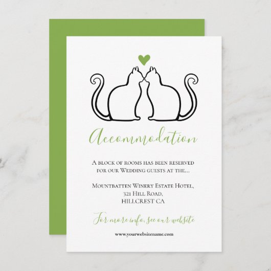 Cute Black Cats Green Heart Wedding Accommodatie (Voorkant / Achterkant)
