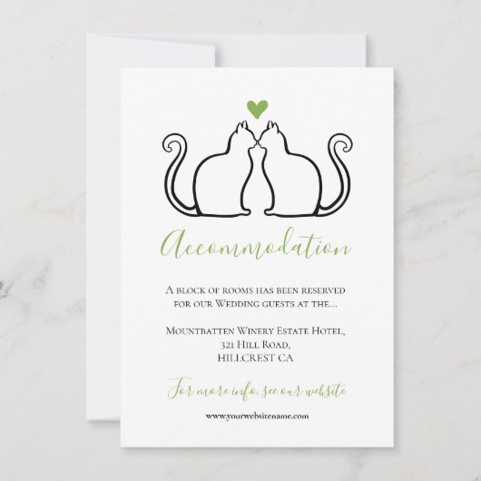 Cute Black Cats Green Heart Wedding Accommodatie (Voorkant)