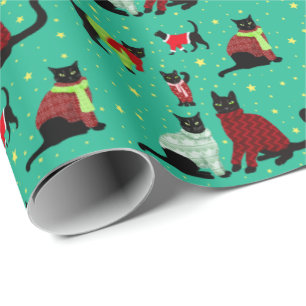 Cute Black Cats in kerstzweten Cadeaupapier