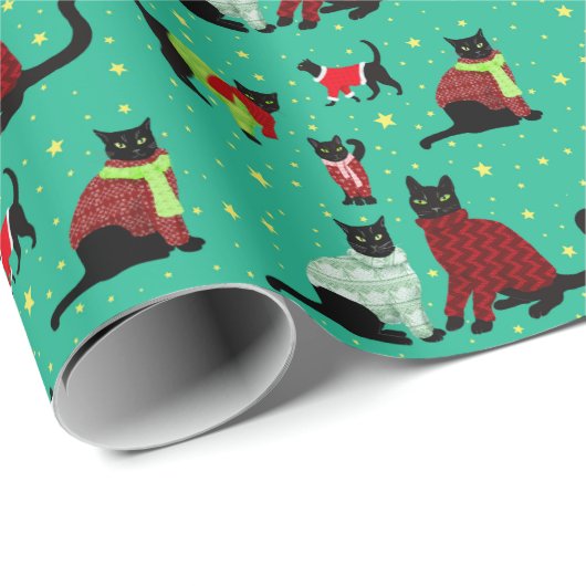 Cute Black Cats in kerstzweten Cadeaupapier (Rol Hoek)