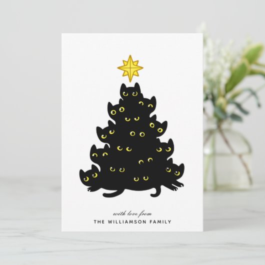 Cute Black Cats Merry-kerstkaart Feestdagenkaart (Staand voorkant)